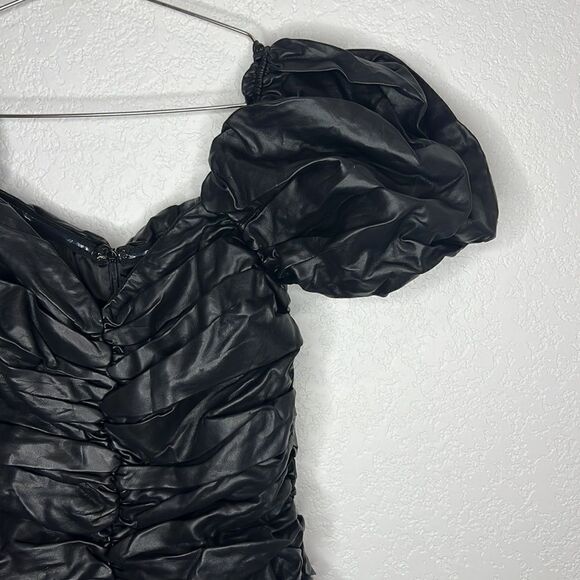 NWT Naked Wardrobe Runway Collection Faux Leather Ruched Mini Dress Medium - Picture 5 of 15